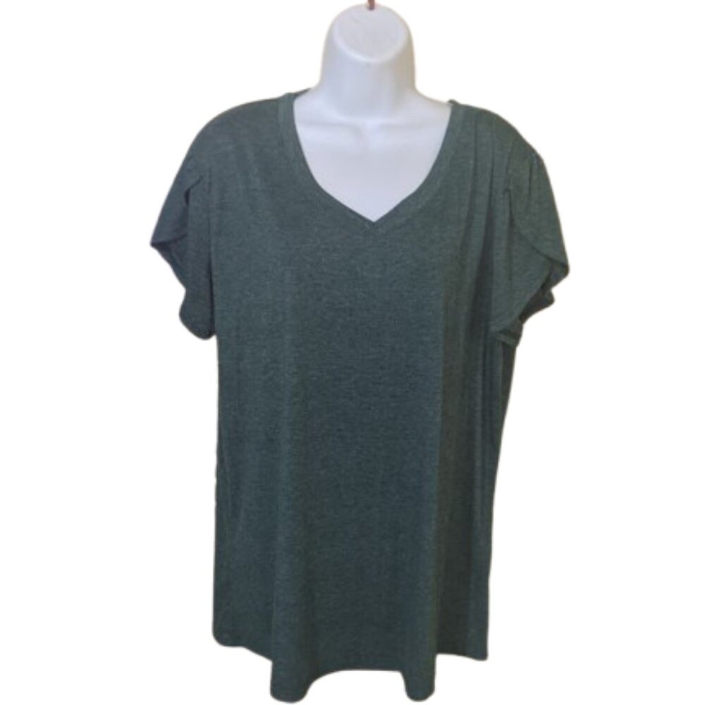 ---  Green Tee T-shirt Top With Tulip Seeves Size XXL